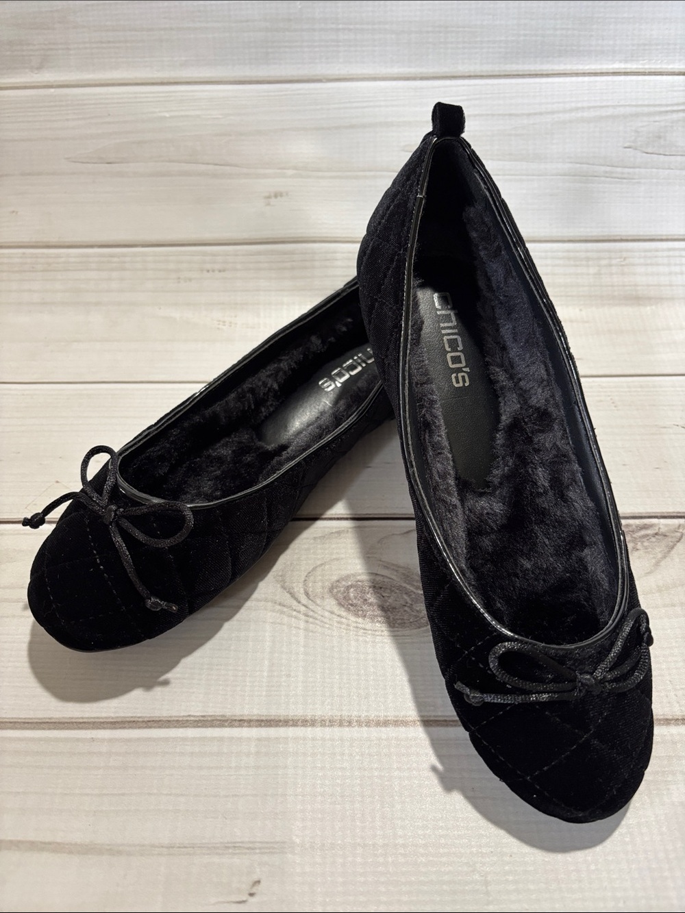 Chico’s Black Quilted Ballet Flats with Bow